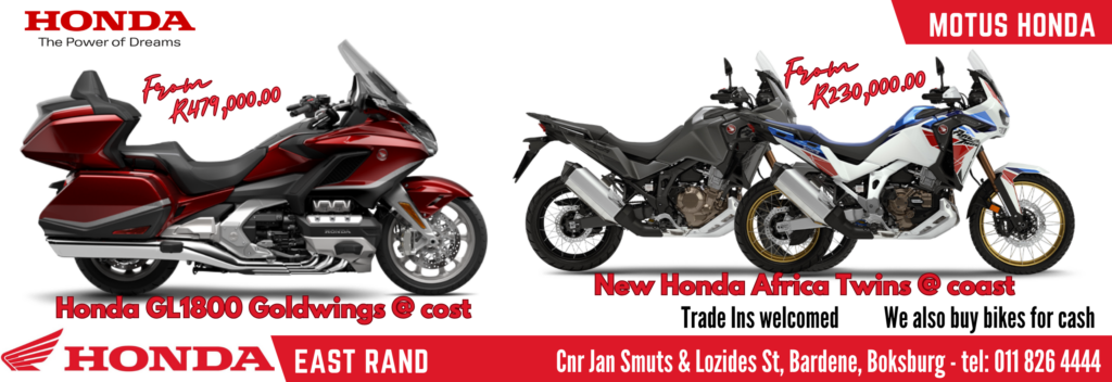 Honda Wing East Rand Mall Honda GL1800 Goldwings at cost - From R479,000.00 Honda CRF1100 Africa Twins at cost - From R230,000.00