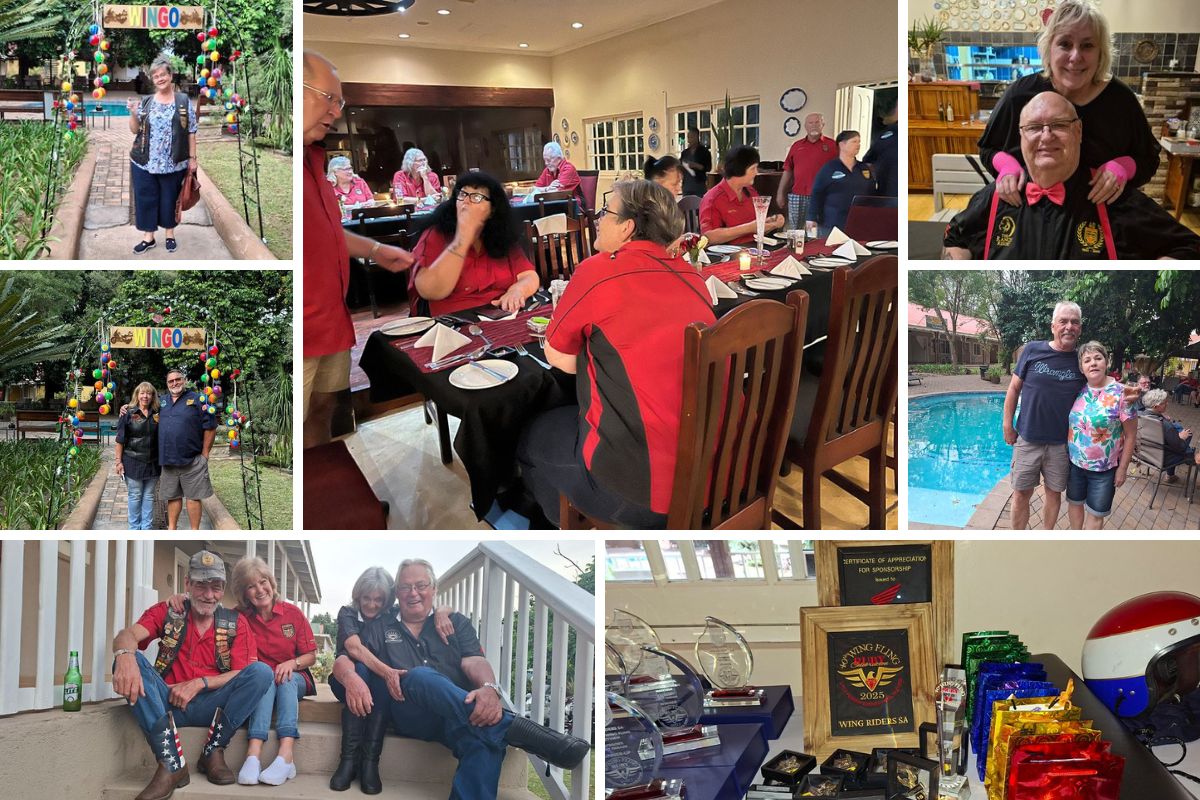 The 40th Wing Fling, Forty Years of Friendship and the Open Road; lots of Honda Goldwings; Honda Gold Wing lineup at 40th Wing Fling Hazyview 2025 Wing Riders SA themed lights parade with Gold Wings in Lowveld Gala dinner prize giving Wing Fling 2025 Gold Wing enthusiasts South Africa