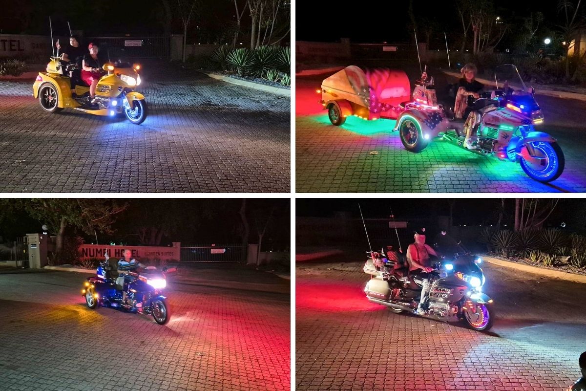 The 40th Wing Fling, Forty Years of Friendship and the Open Road; lots of Honda Goldwings; Honda Gold Wing lineup at 40th Wing Fling Hazyview 2025 Wing Riders SA themed lights parade with Gold Wings in Lowveld Gala dinner prize giving Wing Fling 2025 Gold Wing enthusiasts South Africa