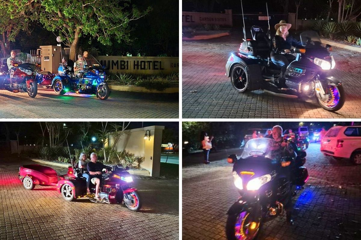 The 40th Wing Fling, Forty Years of Friendship and the Open Road; lots of Honda Goldwings; Honda Gold Wing lineup at 40th Wing Fling Hazyview 2025 Wing Riders SA themed lights parade with Gold Wings in Lowveld Gala dinner prize giving Wing Fling 2025 Gold Wing enthusiasts South Africa
