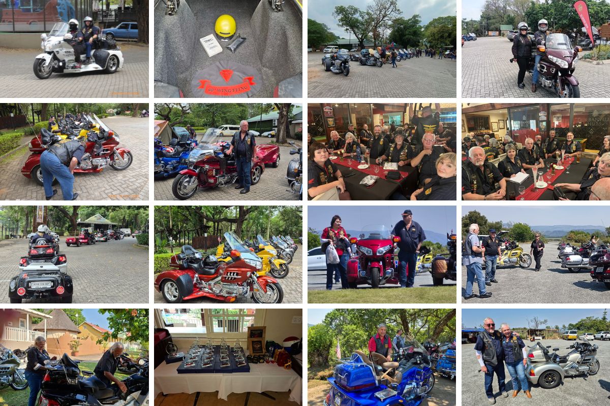 The 40th Wing Fling, Forty Years of Friendship and the Open Road; lots of Honda Goldwings; Honda Gold Wing lineup at 40th Wing Fling Hazyview 2025 Wing Riders SA themed lights parade with Gold Wings in Lowveld Gala dinner prize giving Wing Fling 2025 Gold Wing enthusiasts South Africa