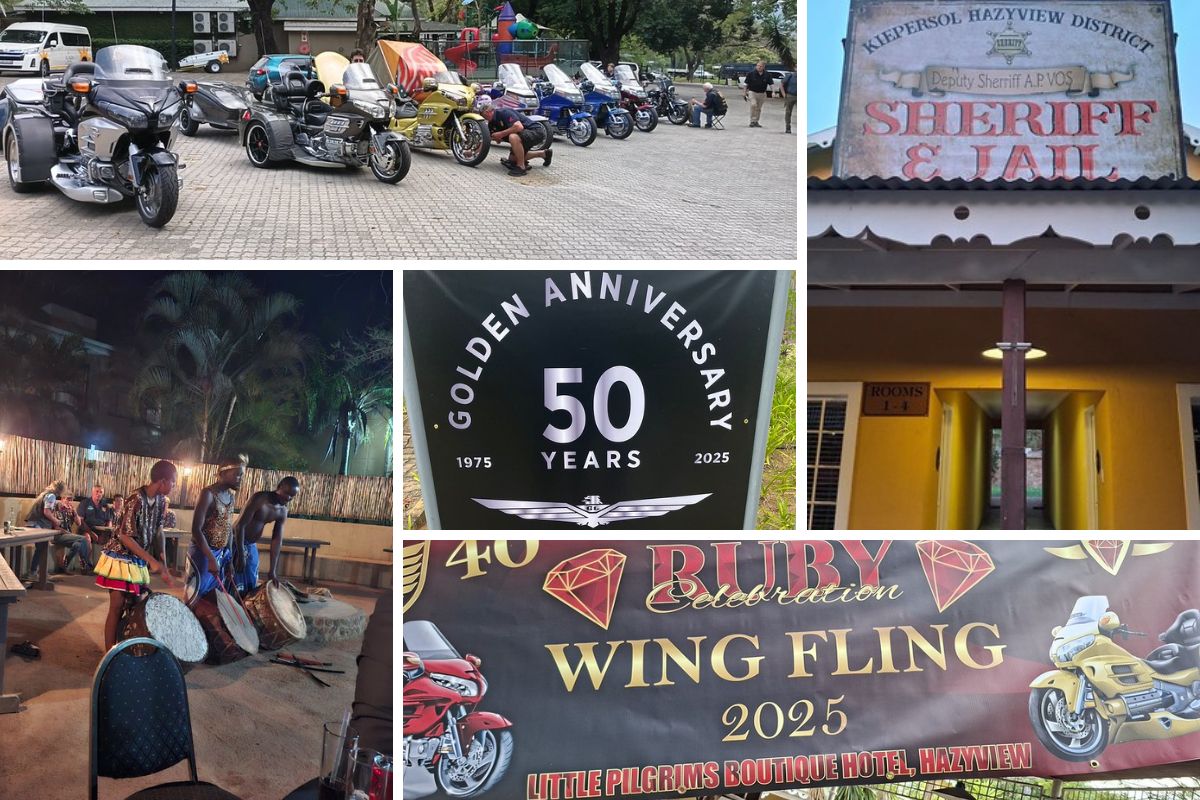 The 40th Wing Fling, Forty Years of Friendship and the Open Road; lots of Honda Goldwings; Honda Gold Wing lineup at 40th Wing Fling Hazyview 2025 Wing Riders SA themed lights parade with Gold Wings in Lowveld Gala dinner prize giving Wing Fling 2025 Gold Wing enthusiasts South Africa