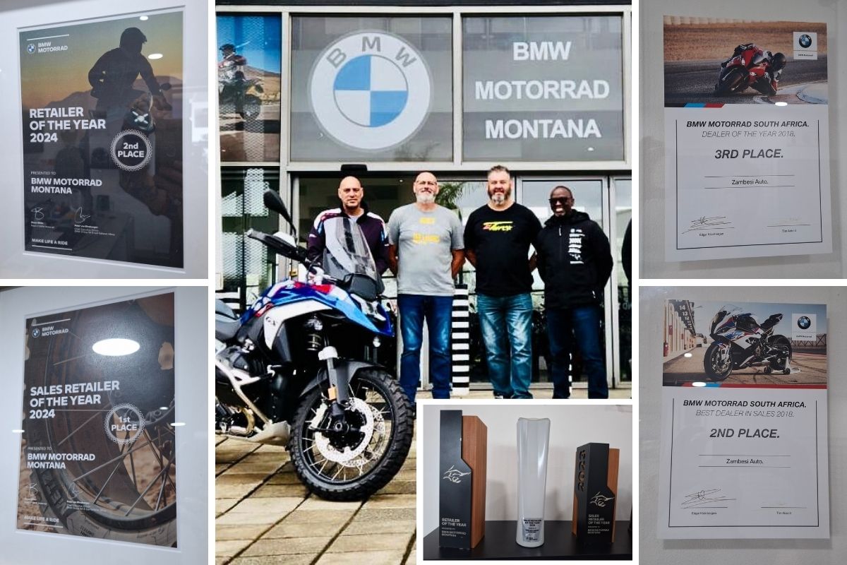 BMW Motorrad GS adventure bike in South Africa BMW R 1300 GS Adventure touring motorcycle BMW F 900 GS Adventure on a dirt road BMW Motorrad dealership showroom in South Africa Riding gear and helmet display at BMW Motorrad store