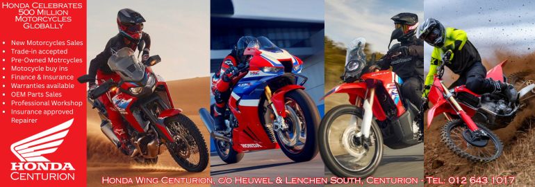 New Honda Motorcycles for Sale in Centurion, Pretoria, South Africa. OEM Honda motorcycle parts for sale in Centurion, gauteng. Professional Honda Motorcycle Workshop in Centurion Gauteng South Africa.